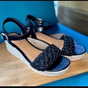 Black Woven Wedge Sandals